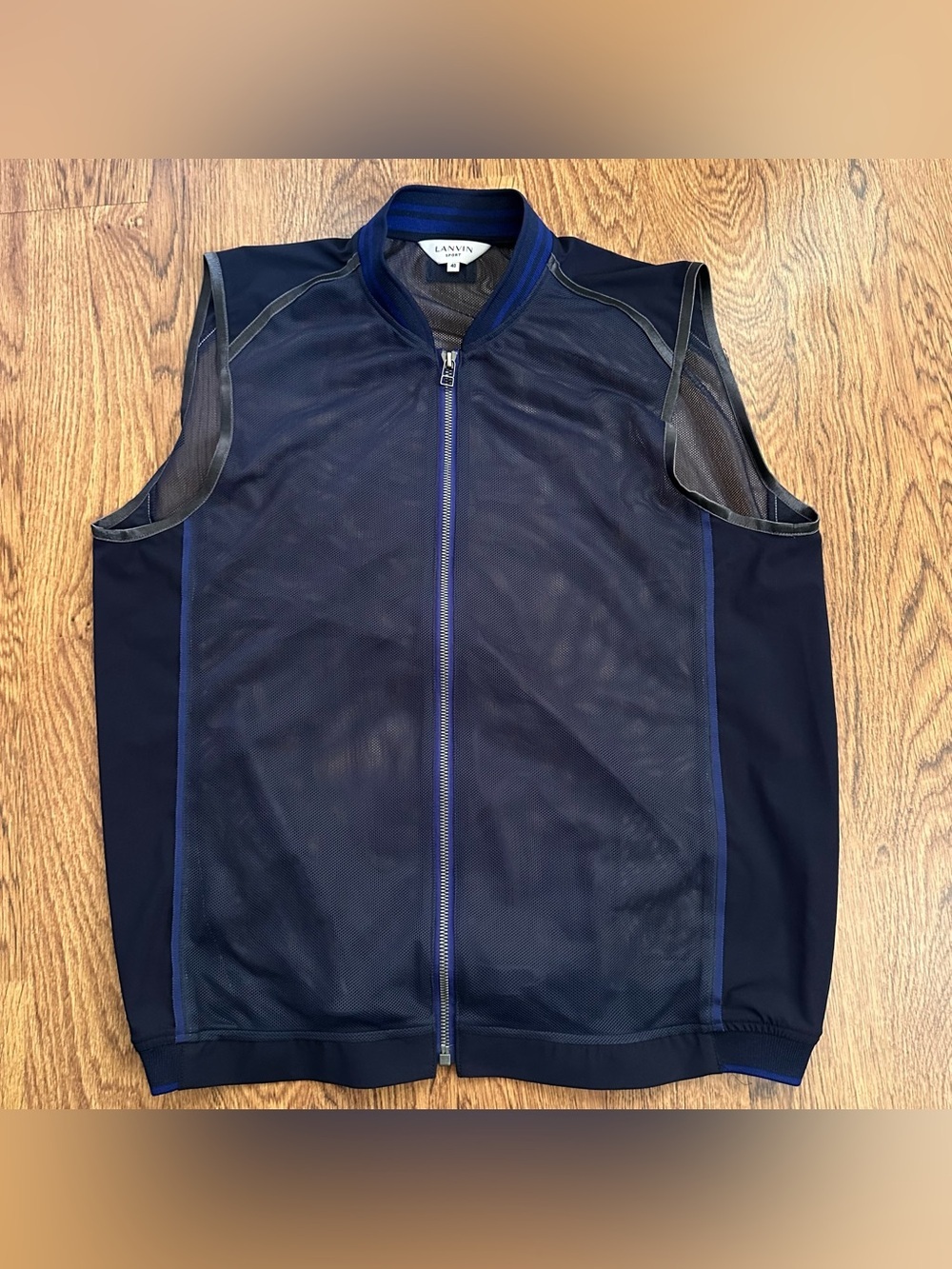 Lanvin Men's Navy Black Mesh Zip-Front Vest size 40 medium front zipper